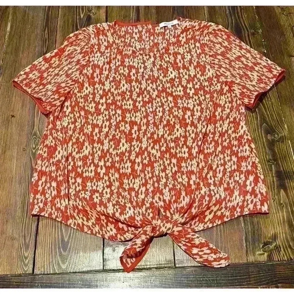 Madewell Sz Medium Crinkled Button Back Tie Front Floral Blouse Top - Picture 4 of 8